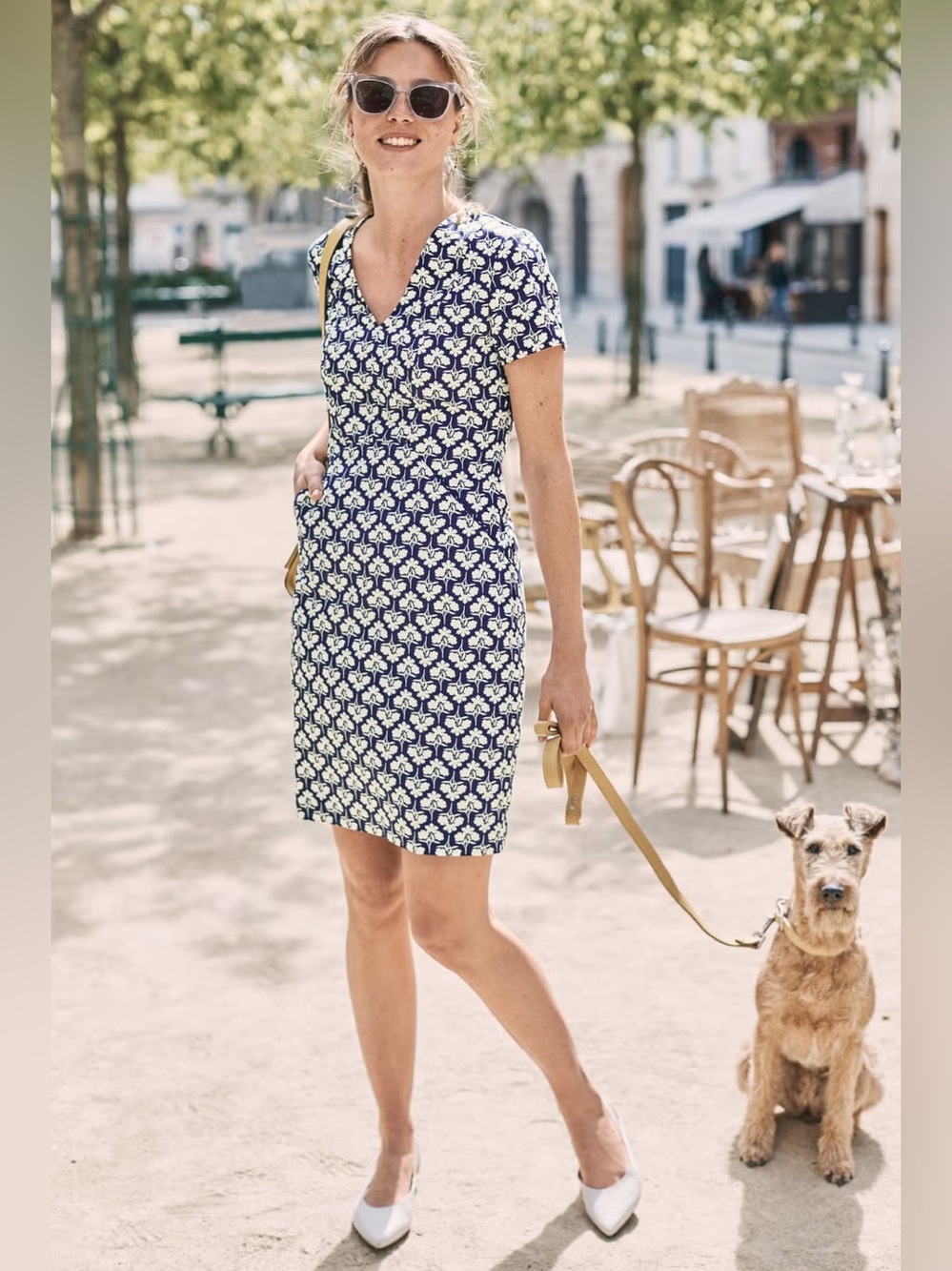 BODEN - Dana Chino Dress. All over print. Pockets! Size 6